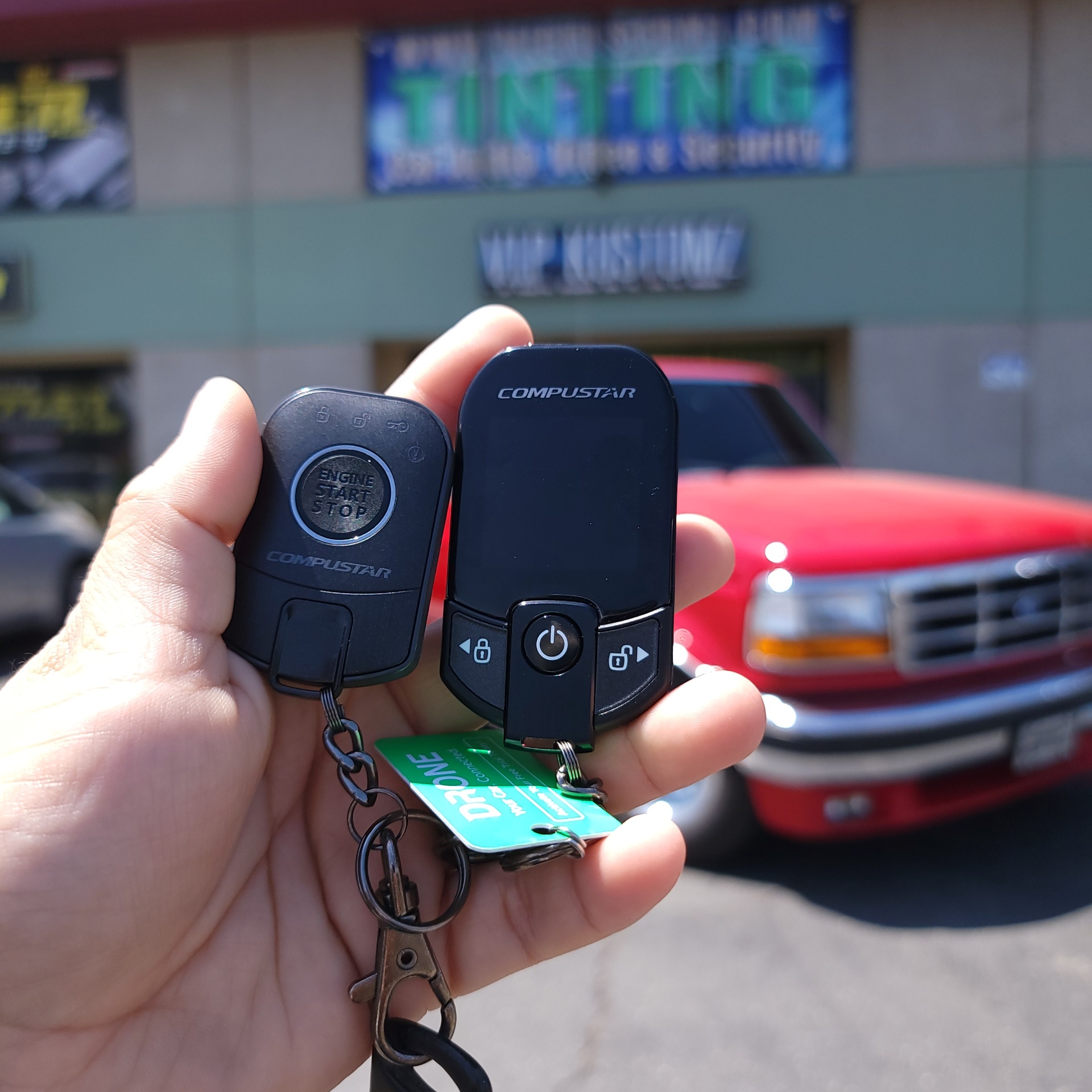 Compustar 2-way LCD remote and engine start remote installed at VIP Kustomz